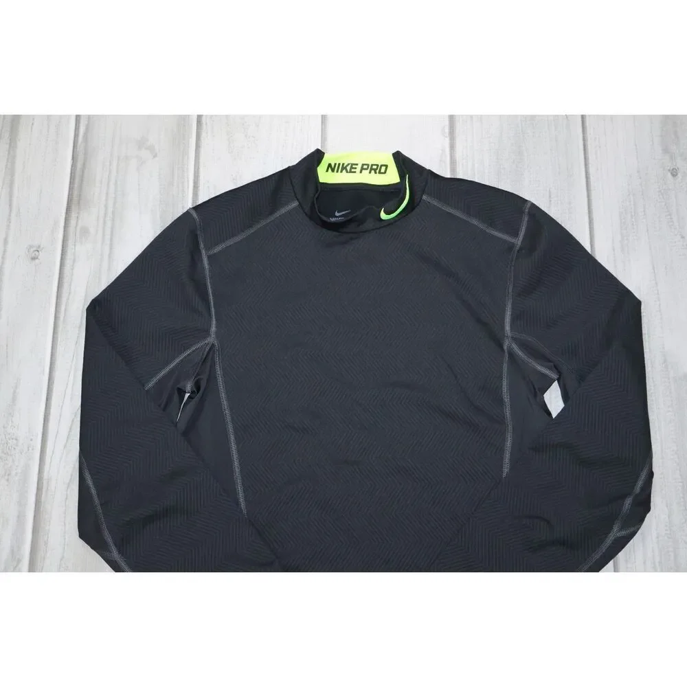 Nike Pro Dri Fit Fitted Men's Long Sleeve Shirt Size Medium Black/Green